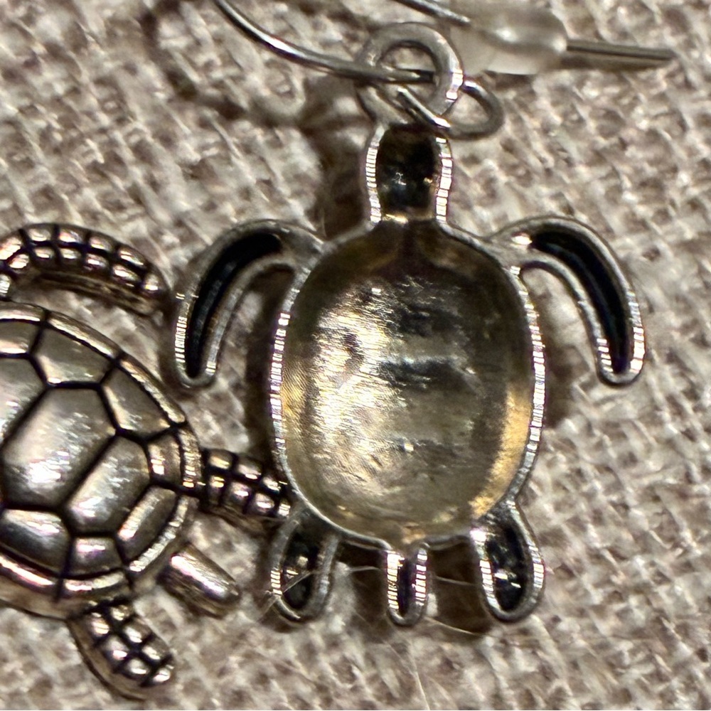 Silver Tone Stainless Sea Turtle Dangle Earrings Ocean Beach Coastal Jewelry NEW - Picture 6 of 7